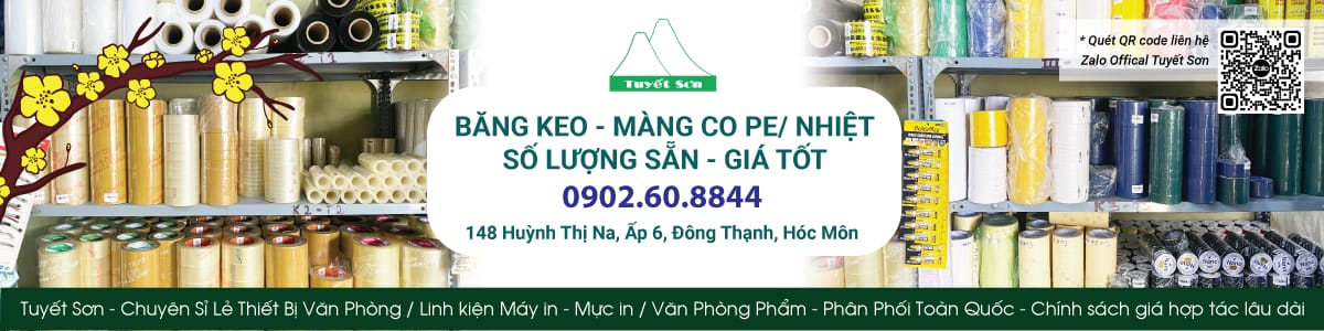 CTy Tuyết Sơn chuyên cung cấp sỉ lẻ Băng Keo, Màng co Pe số lượng sẵn với giá tốt nhất trên toàn quốc. Chính sách hợp tác lâu dài.