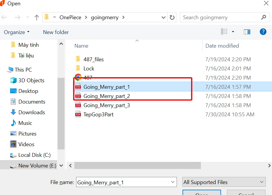 Chọn tệp pdf muốn gộp