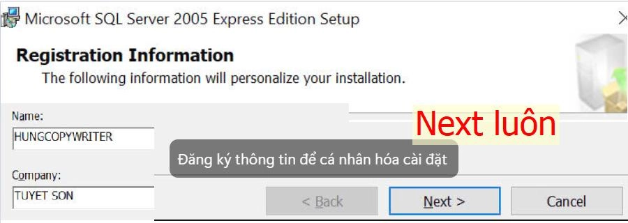 Điền t&ecirc;n v&agrave; điền t&ecirc;n c&ocirc;ng ty trong SQL server 2005 cho phần mềm mita pro