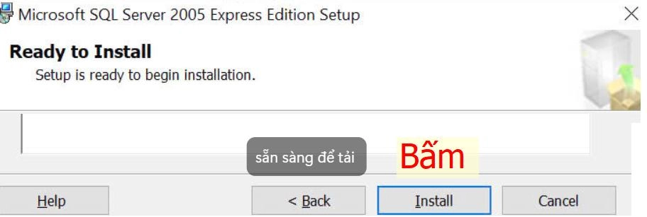 Sẵn s&agrave;ng c&agrave;i đặt SQL server 2005