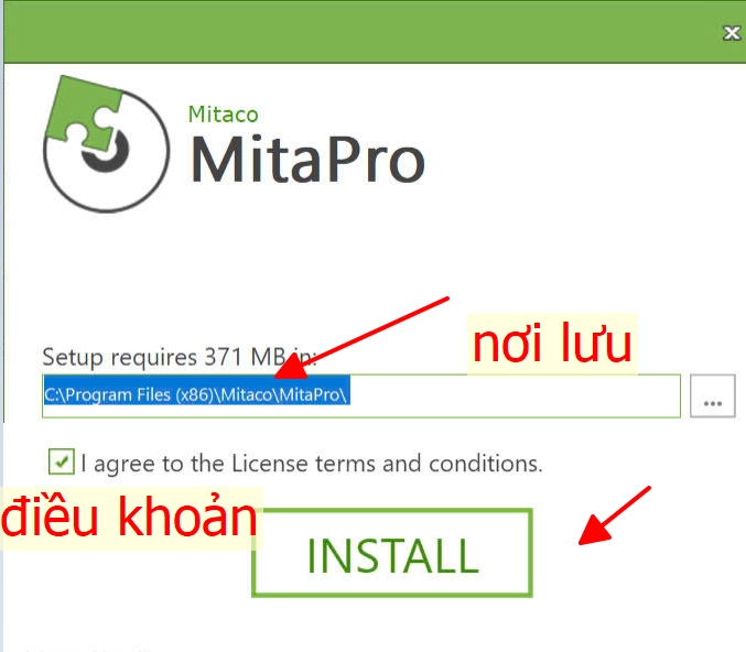 Tải phần mềm mitapro th&ocirc;ng qua n&uacute;t install sau khi đ&atilde; c&agrave;i đặt những phần mềm cần thiết