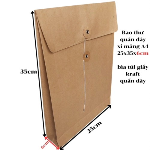 Bao thư quấn dây xi măng A4 25x35x6cm - bìa túi giấy kraft quấn dây