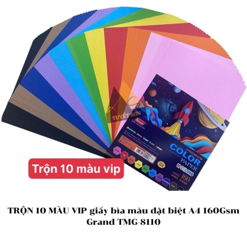 TRỘN 10 M&Agrave;U VIP giấy b&igrave;a m&agrave;u đặt biệt A4 160Gsm Grand TMG-8110