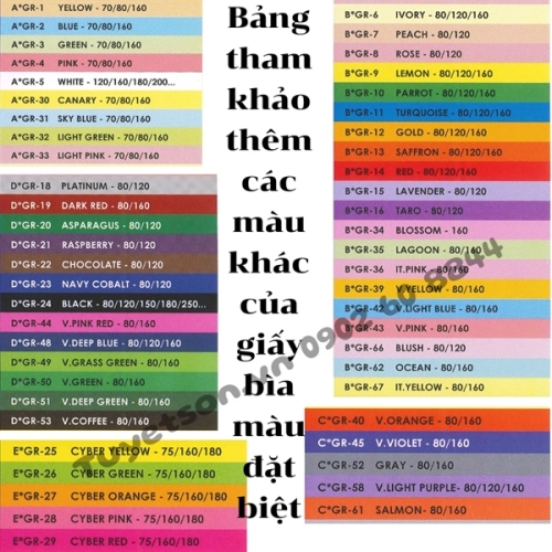TRỘN 10 M&Agrave;U VIP giấy b&igrave;a m&agrave;u đặt biệt A4 160Gsm Grand TMG-8110